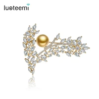 luoteemi delicate shining wheat ears brooches 2021 new gold gray imitation pearl jewelry brilliant cubic zircons cloth jewelrys