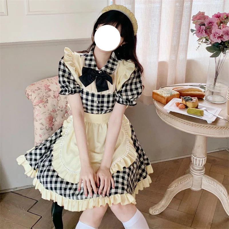 

Lolita Maid Cosplay Costumes 2022 S-2XL Kawaii Halloween Party Princess Dress School Girl Apron Outfits Plaid Japanese Clothes