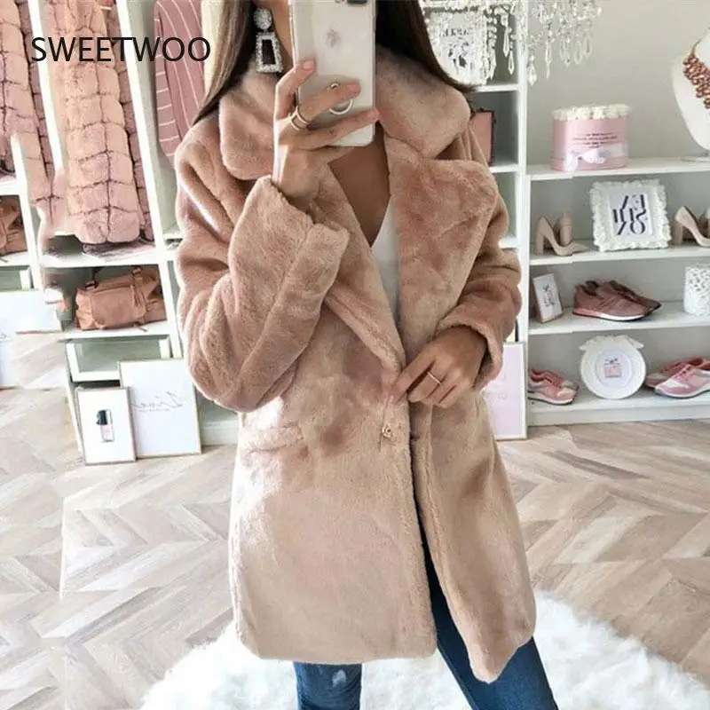 Warm Winter Coat Women Autumn Faux Fur Coat Female Long Coat Jacket Ladies Thicken Plush Fluffy Jacket Women 2021
