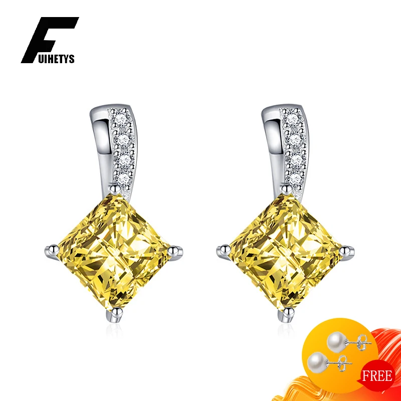 

FUIHETYS Women Earrings 925 Silver Jewelry with Zircon Gemstone Geometric Shape Drop Earrings Accessories for Wedding Party Gift