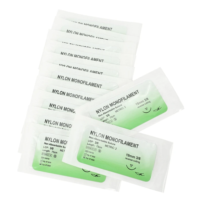 

48 Pcs Needle Suture Nylon Monofilament Thread Suture Practice Kit 3/0