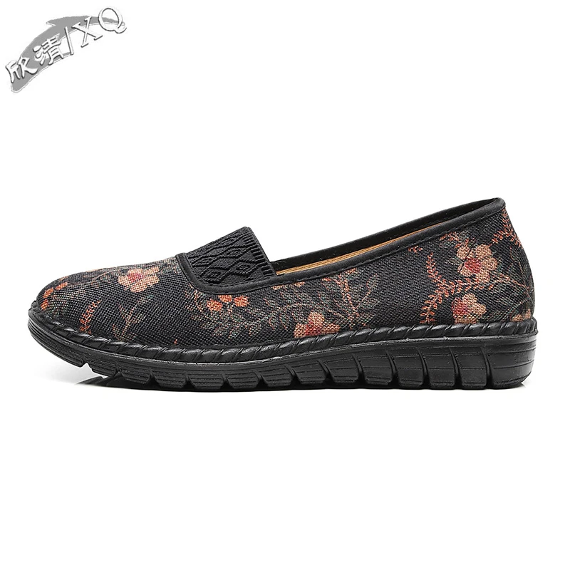 XQ Spring, Summer and Autumn New Women's Elastic Mouth Soft Non-slip Flat Heels Leisure Sports Embroidered  Single Cloth Shoes
