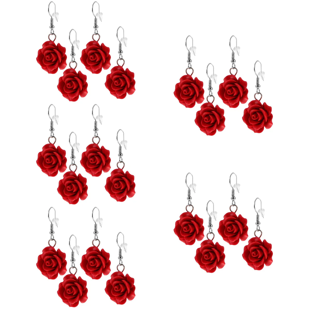 

Ethnic Style Jewelry Female Earrings Rose Flower Marriage Bride Decoration Red 2 Pairs 4pcs Teen Girl