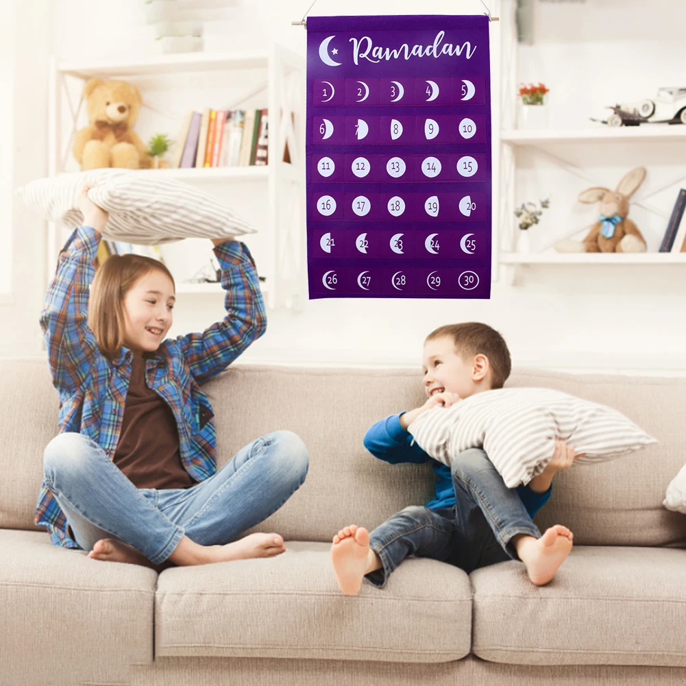 

Eid Mubarak Hanging Felt Advent Calendar Ramadan Kareem Decor Countdown Calendar for Kids Gifts Muslim Islamic Party Decorations