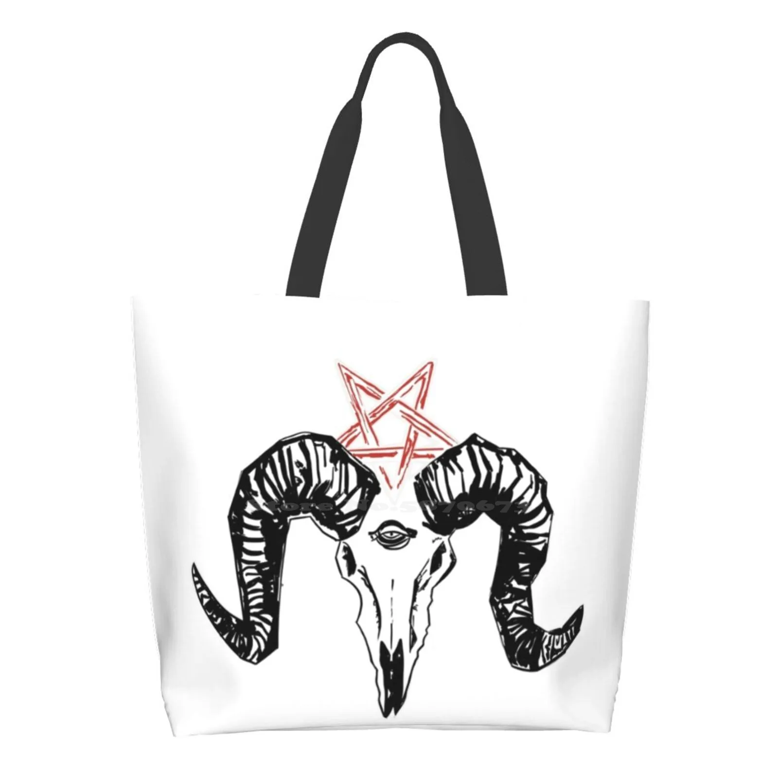 

Goat Satan Ladies Casual Handbag Tote Bag Reusable Large Capacity Halloween Satan Devil Evil Horns Lucifer One Eye Satanic Cult