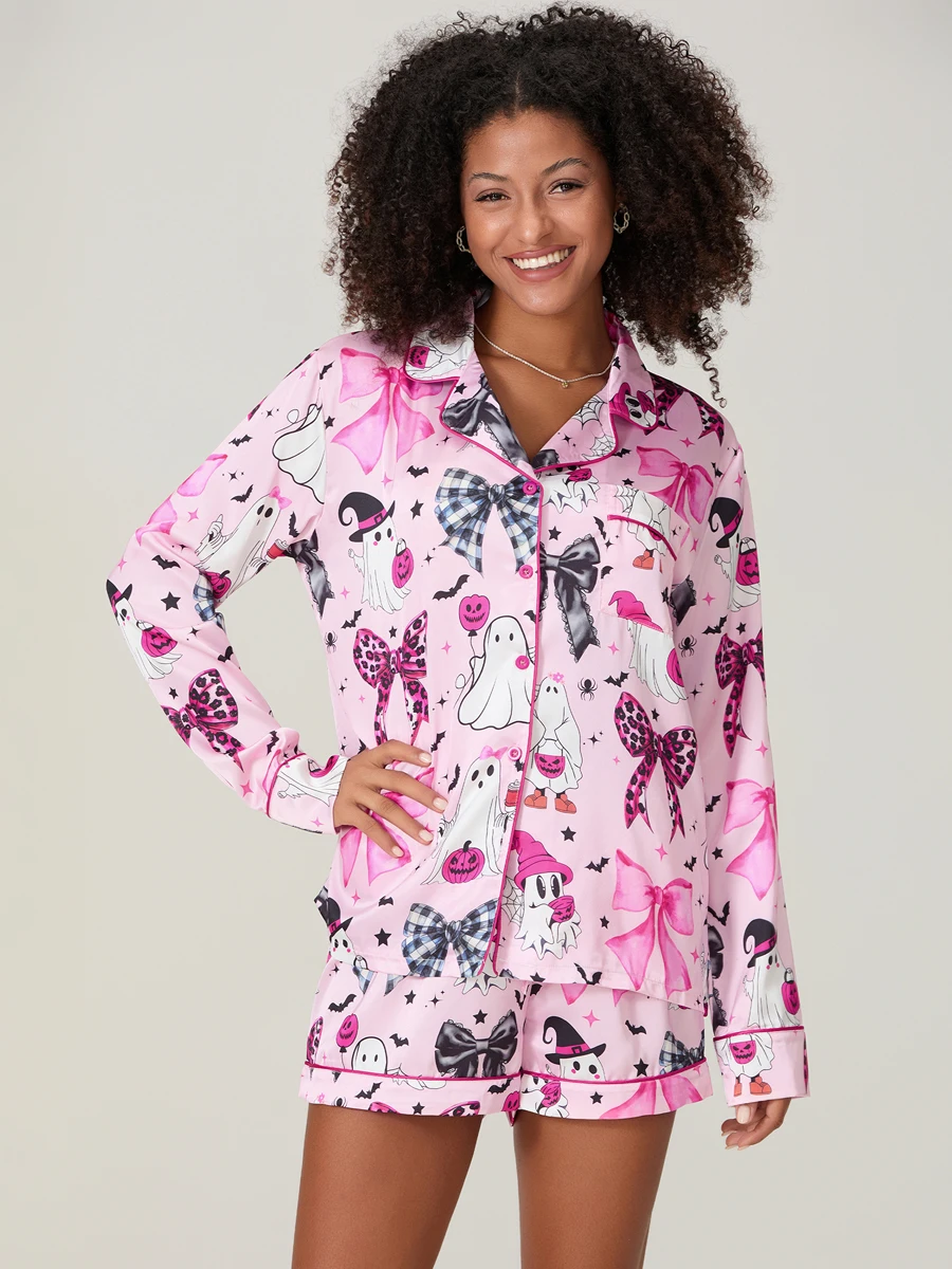 Женский комплект для отдыха на Хэллоуин с длинными рукавами и лацканами