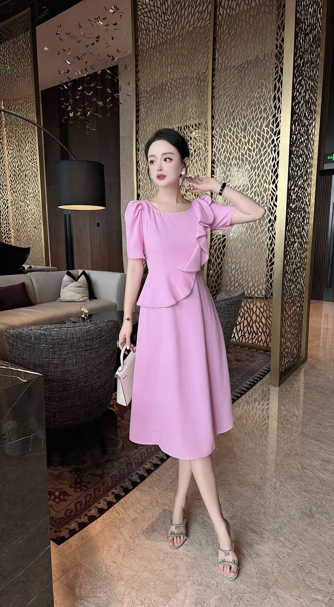 2023 Spring/Summer Fashion New Women's Clothing Sleeve Ruffled Stitching Fake Two-Piece Dress 0704