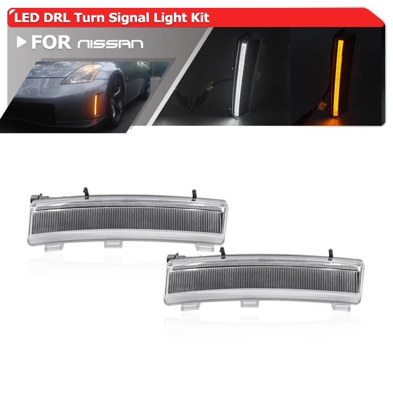 

Switchback White Led Front Bumper Reflector Guide DRL Running Light Amber Side Indicators For Nissan 350Z Z33 2006-2009