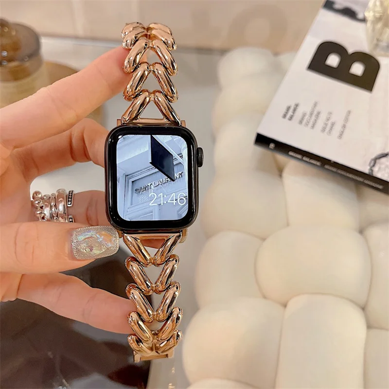 

Ремешок Love Heart для Apple Watch Ultra 49 мм 8 7 45 мм 41, браслет из нержавеющей стали для смарт-часов Iwatch 6 5 4 3 SE 44 42 мм 40 мм