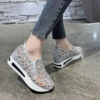summer shoes women fashion breathable bling mesh platform casual shoes height increasing ladies flats shoes chunky sneakers