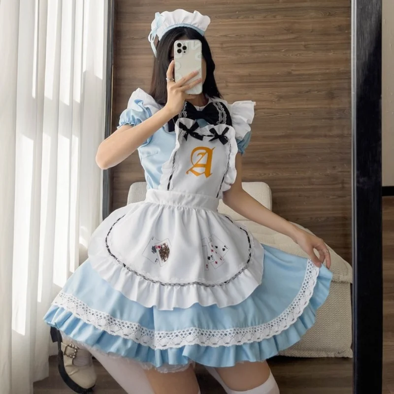 

Lolita Dresses Kawaii Cosplay Costume Sexy Maid Long Dress Girl Apron Dress Suit Womens Bow Apron Maid Outfits JK Party Clothing