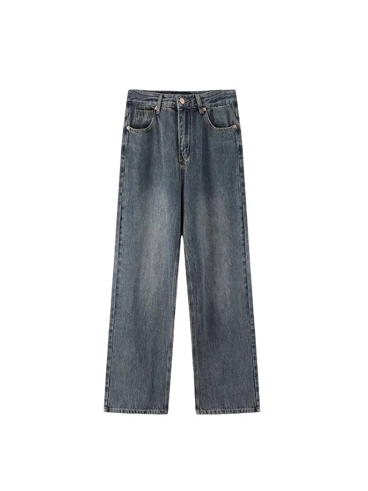 

Women Harajuku Jeans Y2K Dark Blue High Waist Pockets Fashion Streetwear Vintage Baggy Jeans Women Trousers Straight Leg Spring