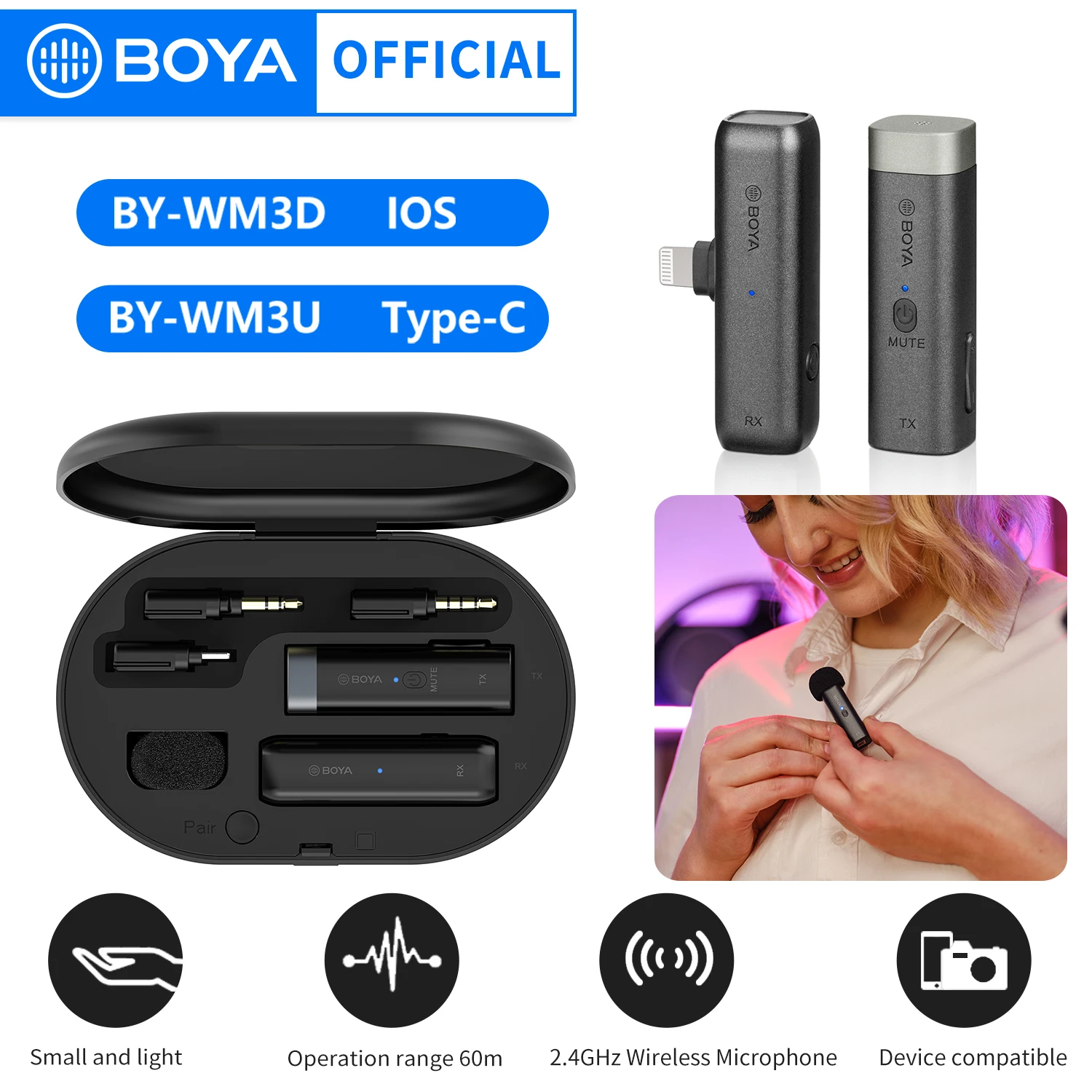 

BOYA BY-WM3 WM3D WM3U 2,4 ГГц конденсаторный беспроводной нагрудный микрофон для iOS Android ПК камер TIKTOK Youtube видеозапись Vlog