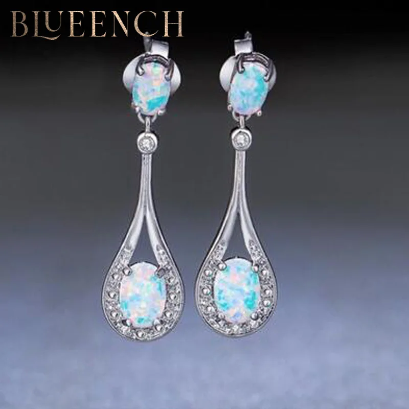 

Blueench 925 Sterling Silver Blue Zircon Earrings For Women'S Wedding Party Fashion Romantic Jewelry