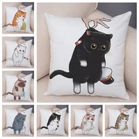 cute cartoon cat cushion cover decorative funny cute pet animal print pillowcase for sofa home car short plush pillowcase