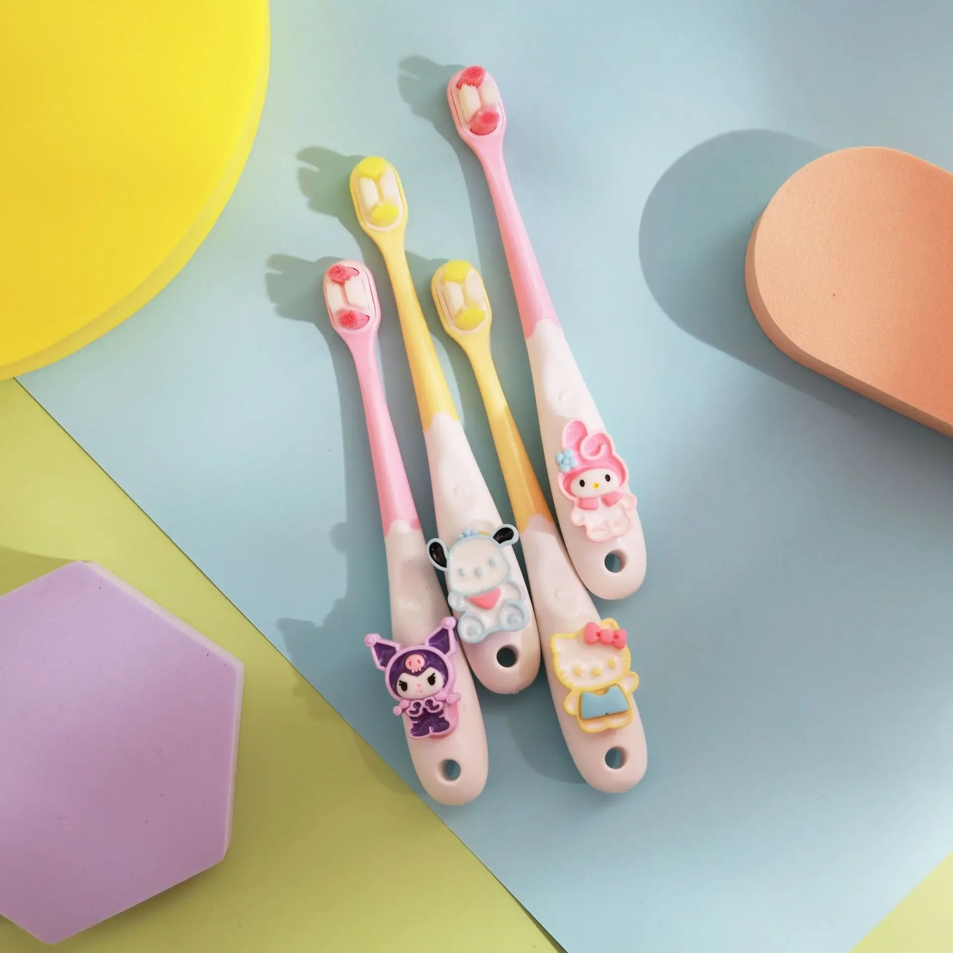 

Sanrio Kawaii Children's Toothbrush HelloKitty MyMelody Kuromi Anime Cartoon Fine Soft Bristled Toothbrush Gifts for Children