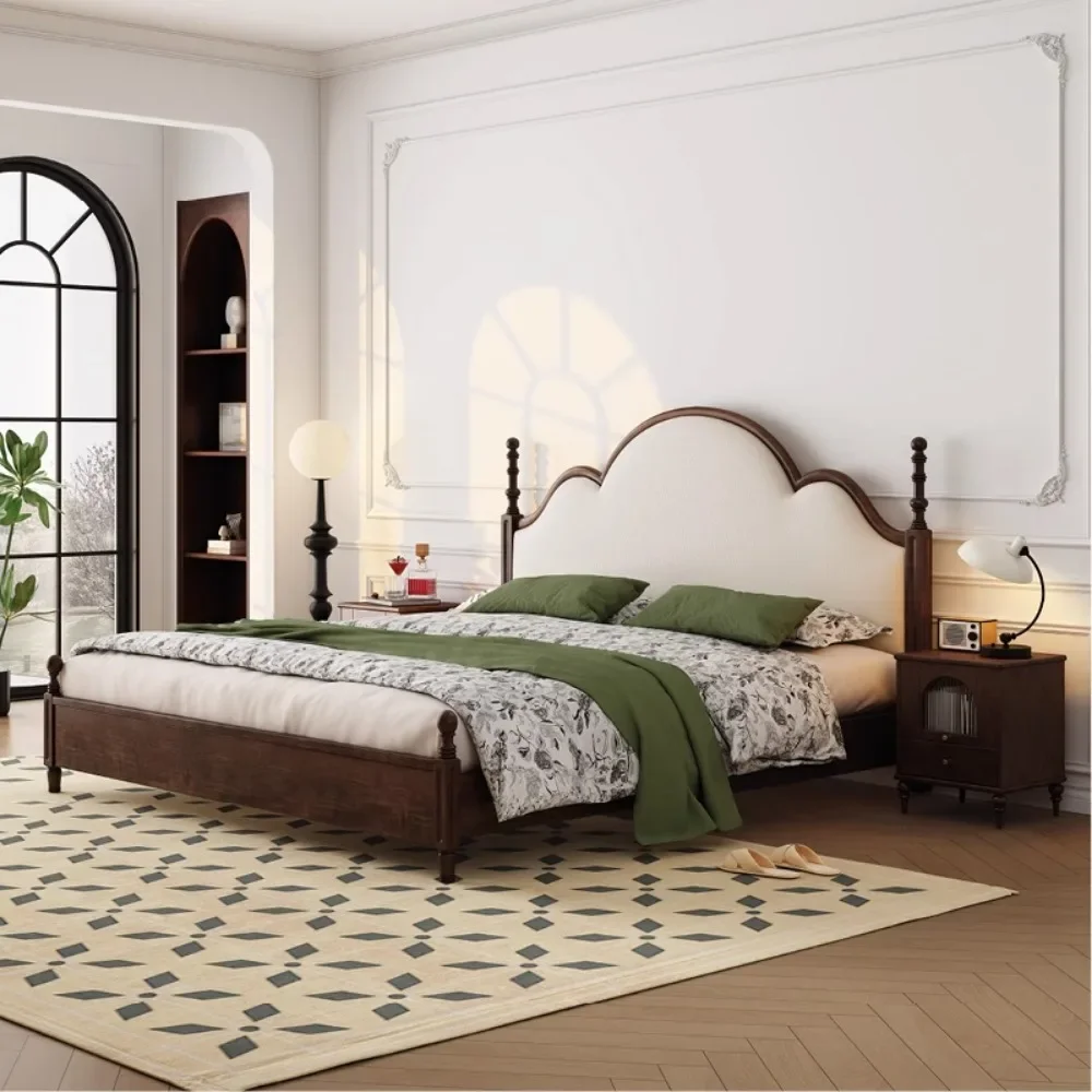 Кровать из цельного дерева в американском стиле модный дизайн главная спальня