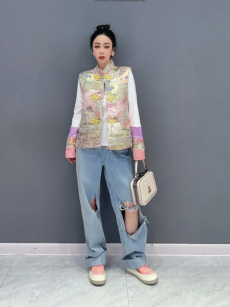 

Spring of 2023 new Chinese women sleeveless button vest vest long sleeve T-shirt 2 suit national wind weste chaleco de mujer