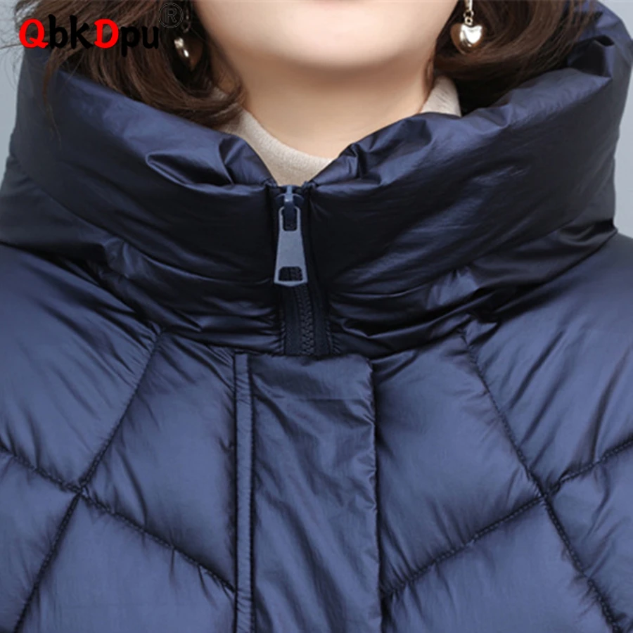

Warm Thick Overcoat Oversized 3XL Parkas Snow Wear Windbreaker Jackets Winter Glossy Hooded Cotton Padded Mid-Length Coats Women