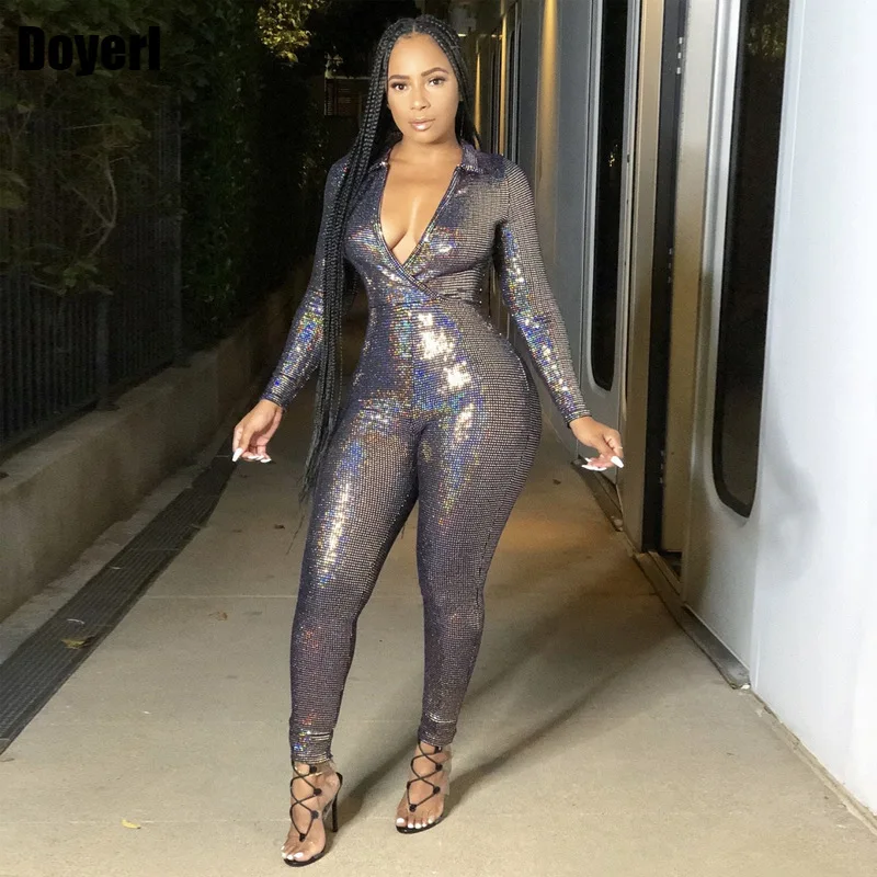 Облегающий комбинезон Giltter Женский Осенний Цельный Наряд Комбинезоны для женщин