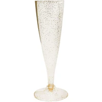 disposable plastic champagne flute mimosa glasses set golden glitter stem cups perfect for birthday party