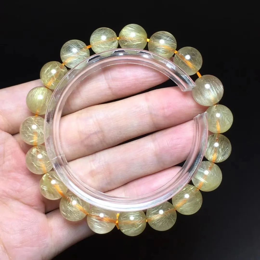 

10mm Natural Gold Rutilated Quartz Bracelet For Women Lady Men Luck Crystal Clear Round Beads Energy Stone Strands Jewelry AAAAA