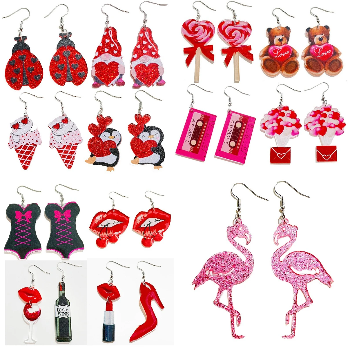 Различные блестящие акриловые висячие серьги на День святого Валентина милые с