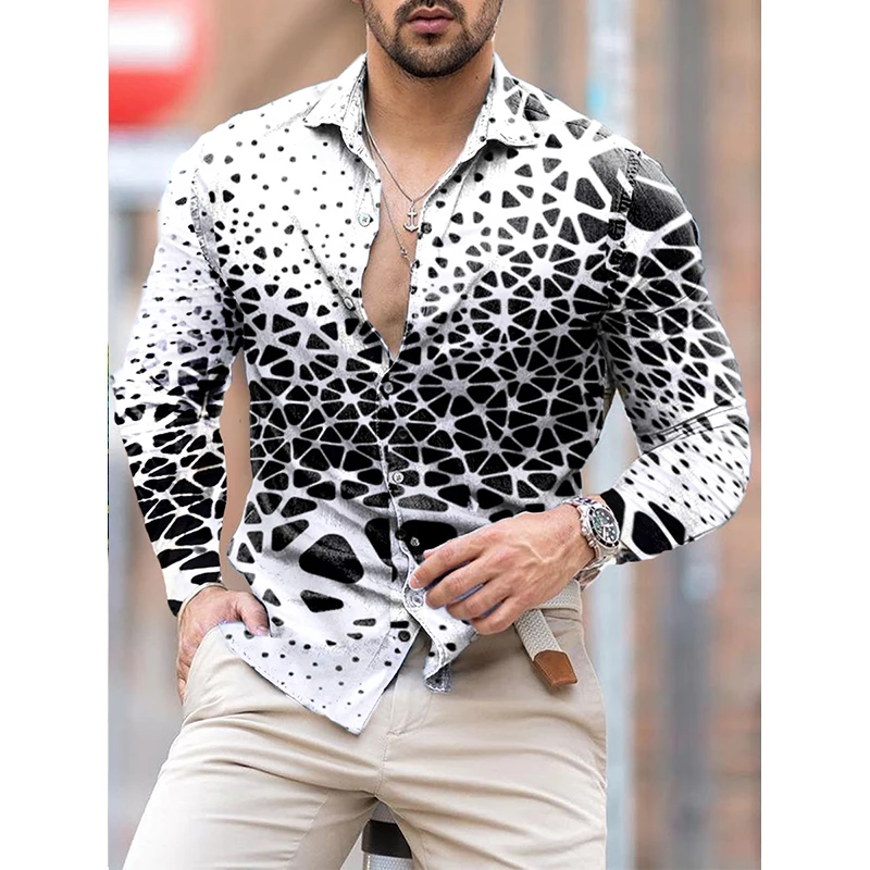 

New Men's Lapel Button Tops Men's Designer Shirts Casual 3D Printed Long Sleeve Tops Spring/Autumn Men's Streetwear Cardigan