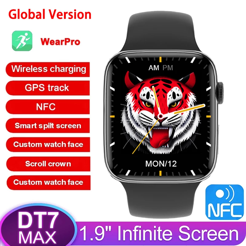 2022 DT7 MAX Smartwatch 7 DT NO.17 Series 7 390*435 NFC GPS Tracking Smart Watch for Men Women reloj hombre PK DT7 Plus W27 PRO