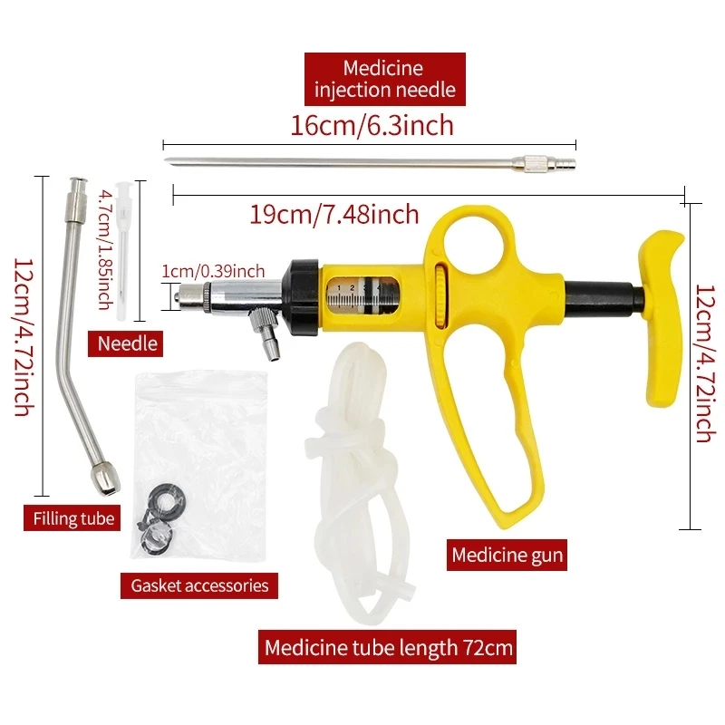 

0.5-5ML Pig/cattle Vaccine Injection Device Veterinary Drench Gun Animal Continuous Syringe Injector