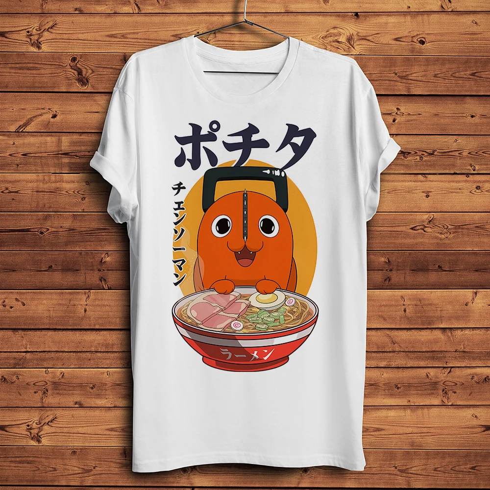 

Chainsaw Pochita love ramen Funny anime T Shirt Men Homme O-neck Short sleeve Casual Breathable Tee Unisex Streetwear TShirt