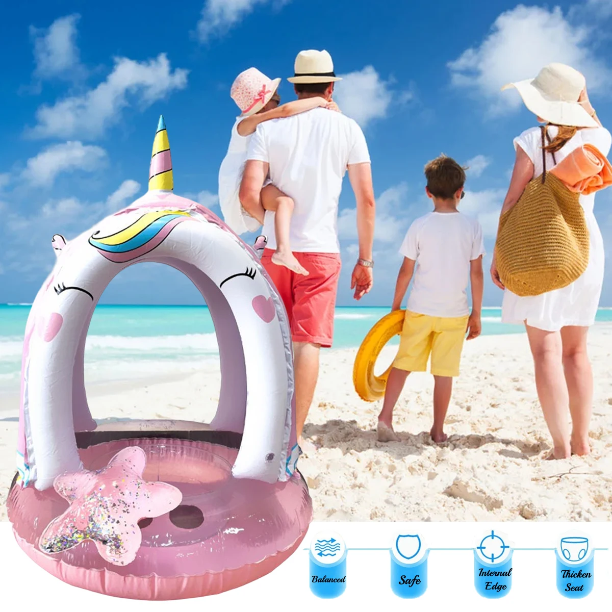 Детский бассейн с навесом надувной Единорог блестящей звездой детские