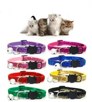 blingbling puppy frosted cat collar abs adjustable strap small pet cat kitten collar with bell nylon strap pet cat collars