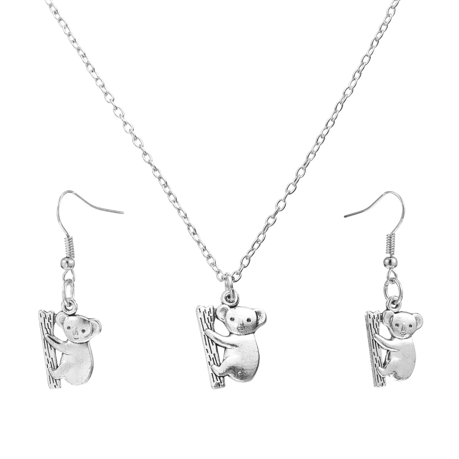 

Koala Necklace Earrings Animal Pendant Silver Drop Cute Jewelry Women Gifts Chain Stud Stainless Steel
