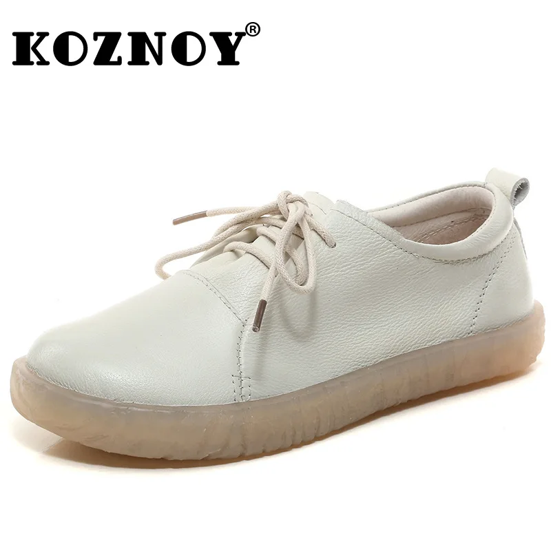 

Koznoy 2.5cm Sewing Genuine Leather Summer Autumn Women Round Toe Moccassins Lace Up Comfy Pregnant Nurse Breathable Flats Shoes