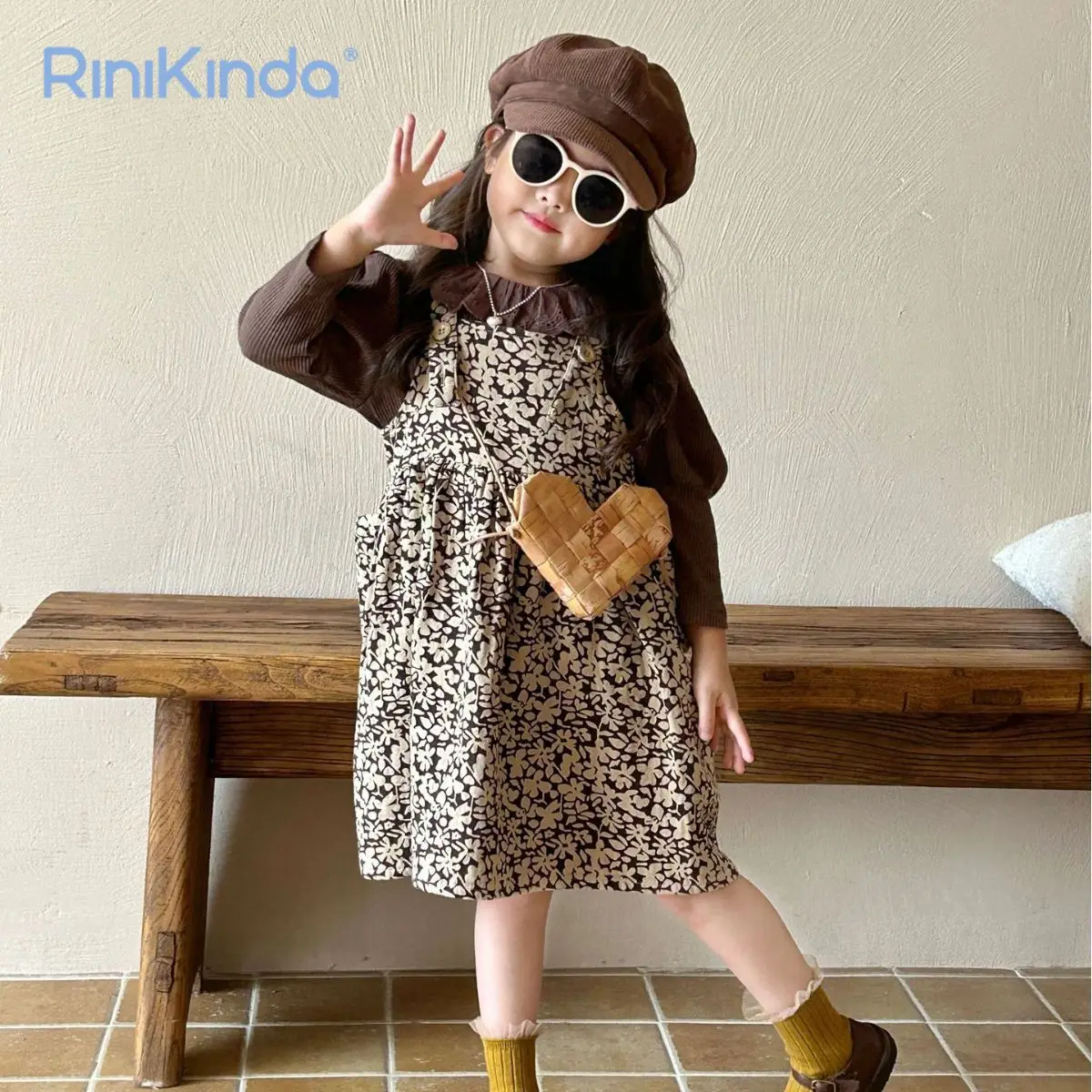

2023 New Girls Clothing Set Autumn Solid Long Sleeve Shirts Floral Print Dress Kids Clothing Sets Baby Clothes Outfits