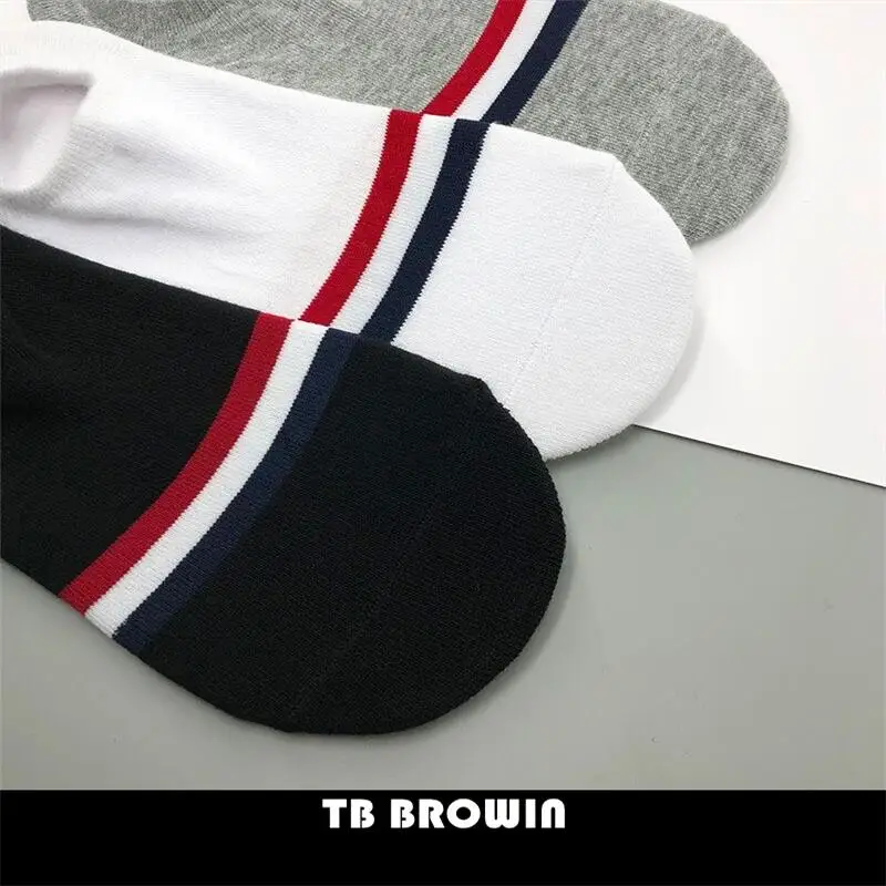TB BROWIN THOM Men's Socks Korean Fashion RWB Stripes No Show Women's Cotton Street Fashionable Harajuku Stockings
