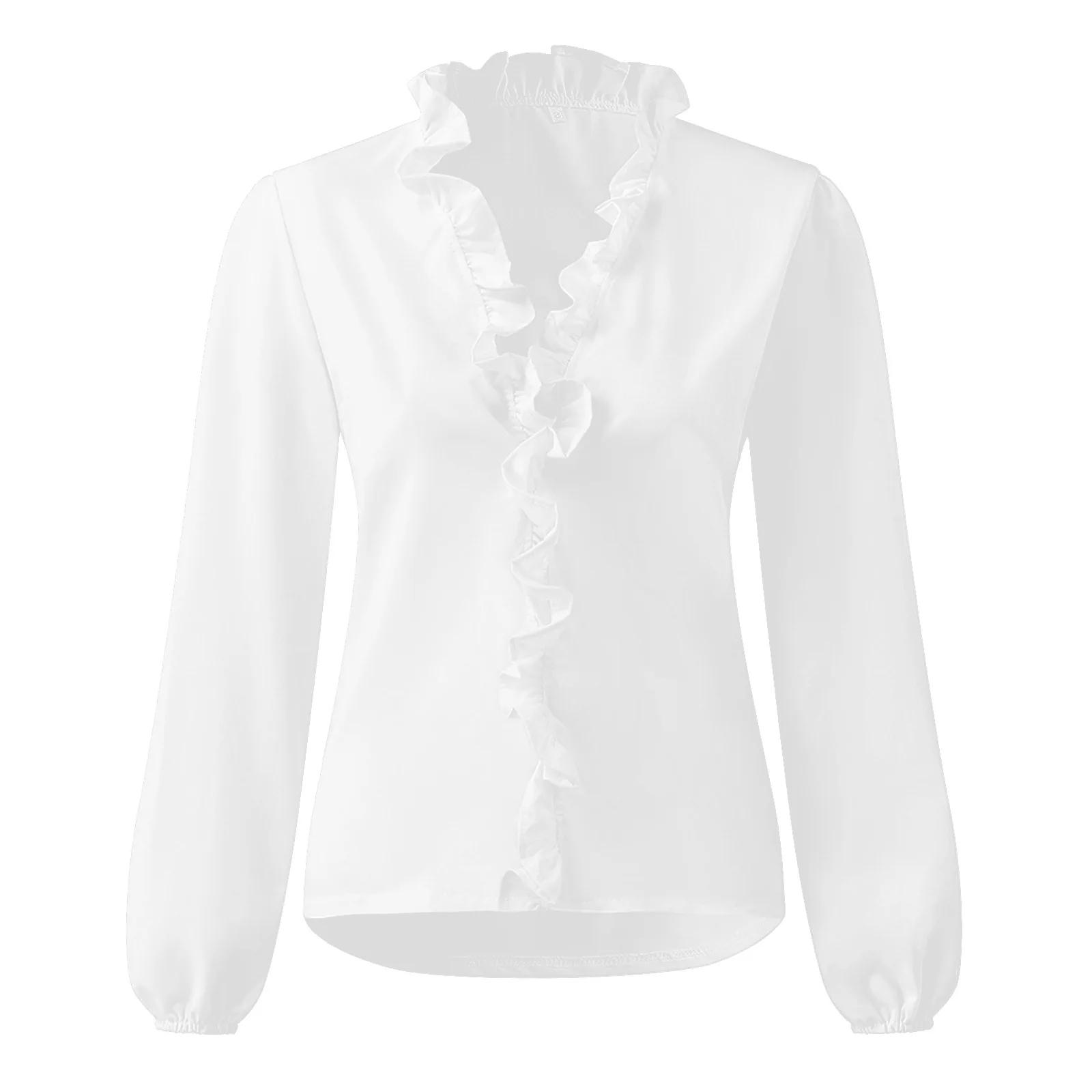 Женская рубашка с длинным рукавом оборками и V-образным вырезом