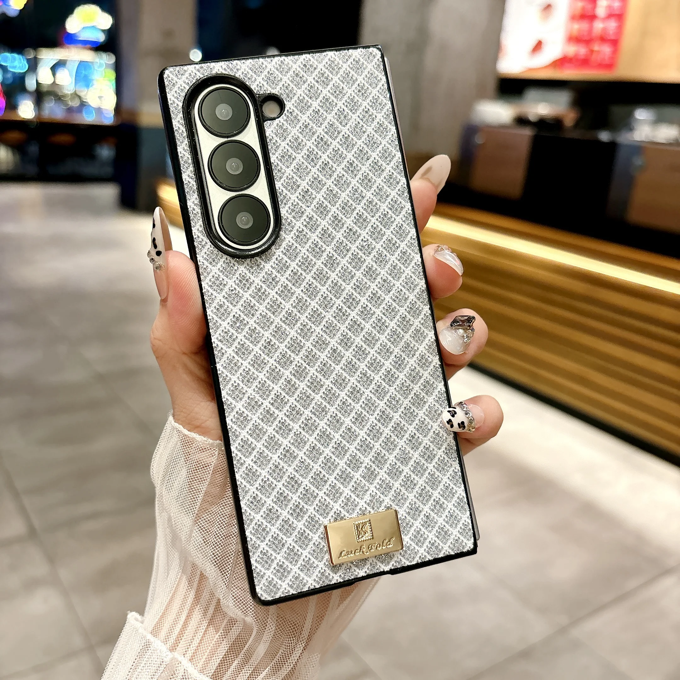 Пластиковый чехол с блестками и квадратным зерном для Samsung Galaxy Z Fold 3 4 5 6