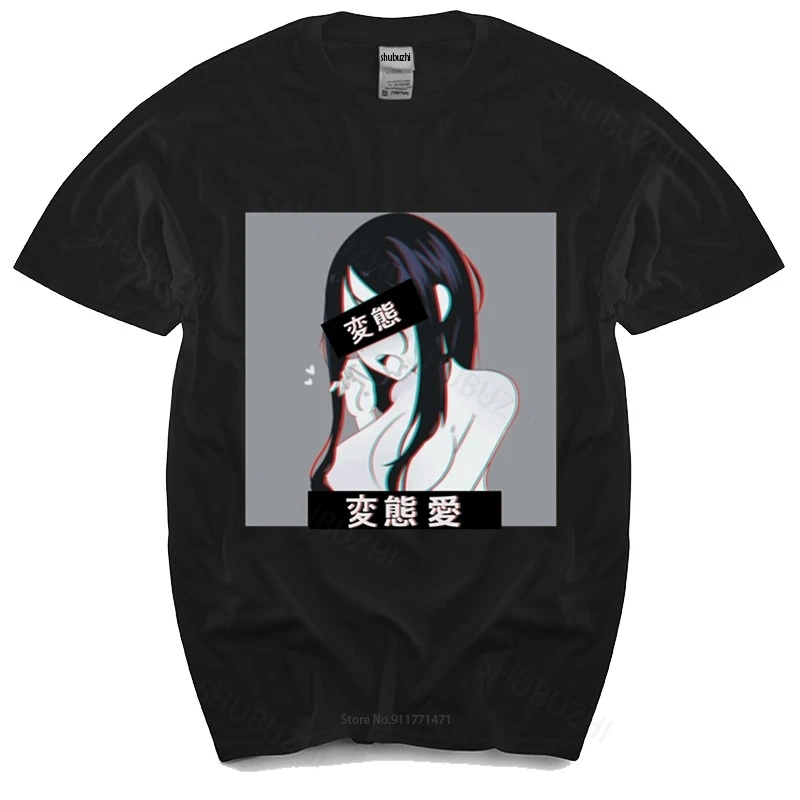 

Summer mens black t-shirt Lewd Hentai Japanese Otaku T-Shirt Fashion Tees Tops New Cotton tee-shirt male tees