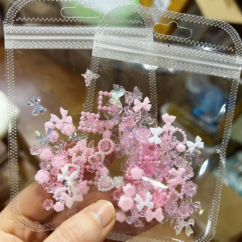 Фото 50/100 шт. 3D Kawaii Розовый Белый Бант/Цветок Для Ногтей Подвески Жемчужное Звездное Сердце, Лента Авроры Стразы Для Ногтей Смола Ремесло Для Ногтей Dec №2
