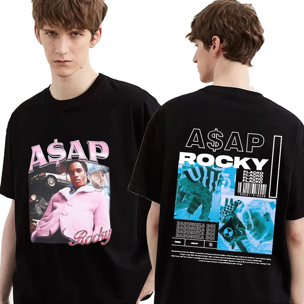 

Hip Hop Rapper Male Shrink-proof Cotton Tee Short Sleeve Asap Rocky Harajuku Print T-shirts Men Women Fashion Oversized Tshirt