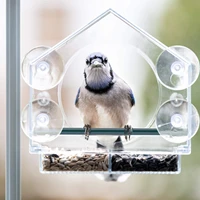 transparent acrylic anti squirrel window bird feeder with powerful suction cup and detachable sliding tray cup feeder