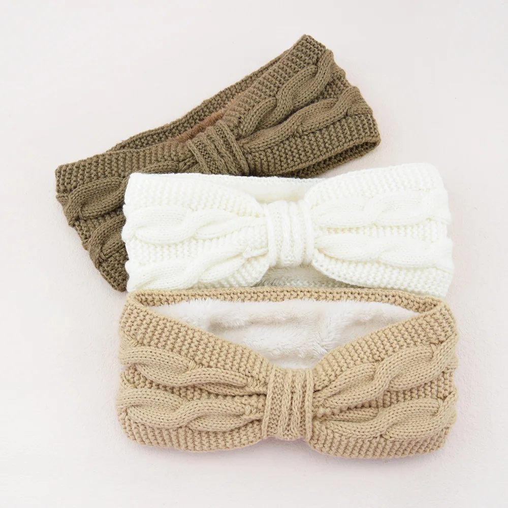 

New Winter Plush Twist Bow Headband for Women Warm Knit Sports Headband Wool Ear Protector Headgear Headdress Hair Accessories