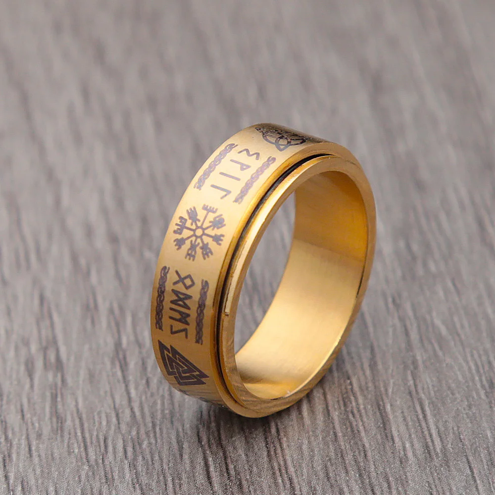 

Vintage Viking Rune Ring Stainless Steel Men and Women Rotatable Decompression Ring Simple Fashion Jewelry Gift Wholesale
