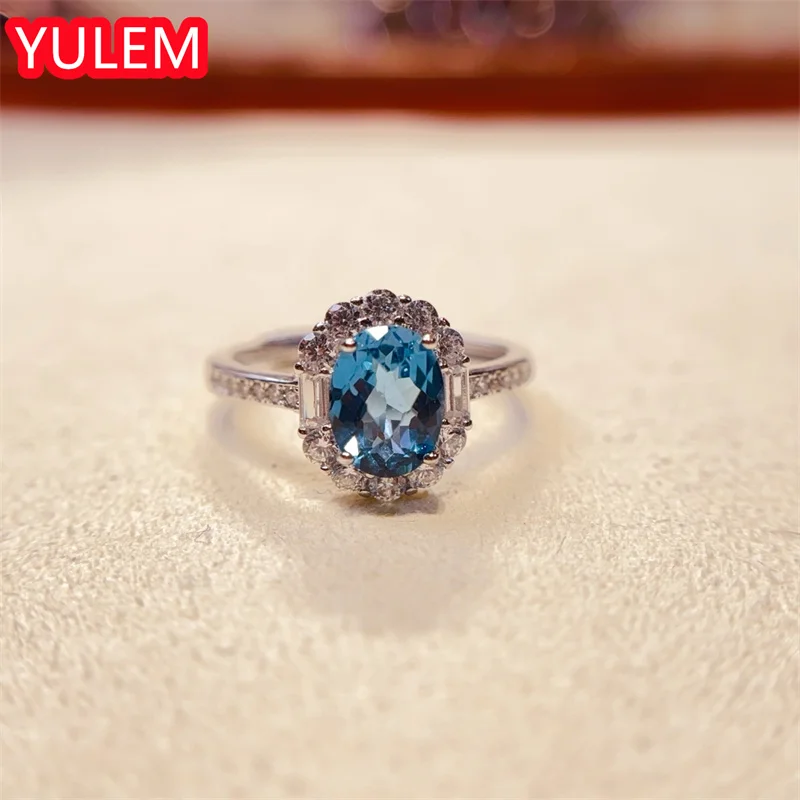 Фото Натуральный топаз YULEM 6x8 мм, лондонский синий, с серебром 925 пробы, для изысканных ювелирных украшений, подарок для женщин №3