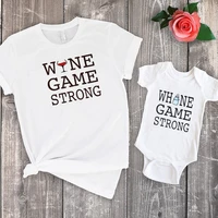 mommy me family matching clothes 2022 wine game strong mom tee letter fashion whine game strong baby tshirt family look
