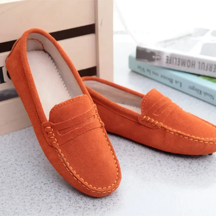 

Flats Shoes Women Loafers Genuine Leather Outdoor Casual Shoes Without Straps Slip on Lady Driving Shoes Soft Breathable Bottom