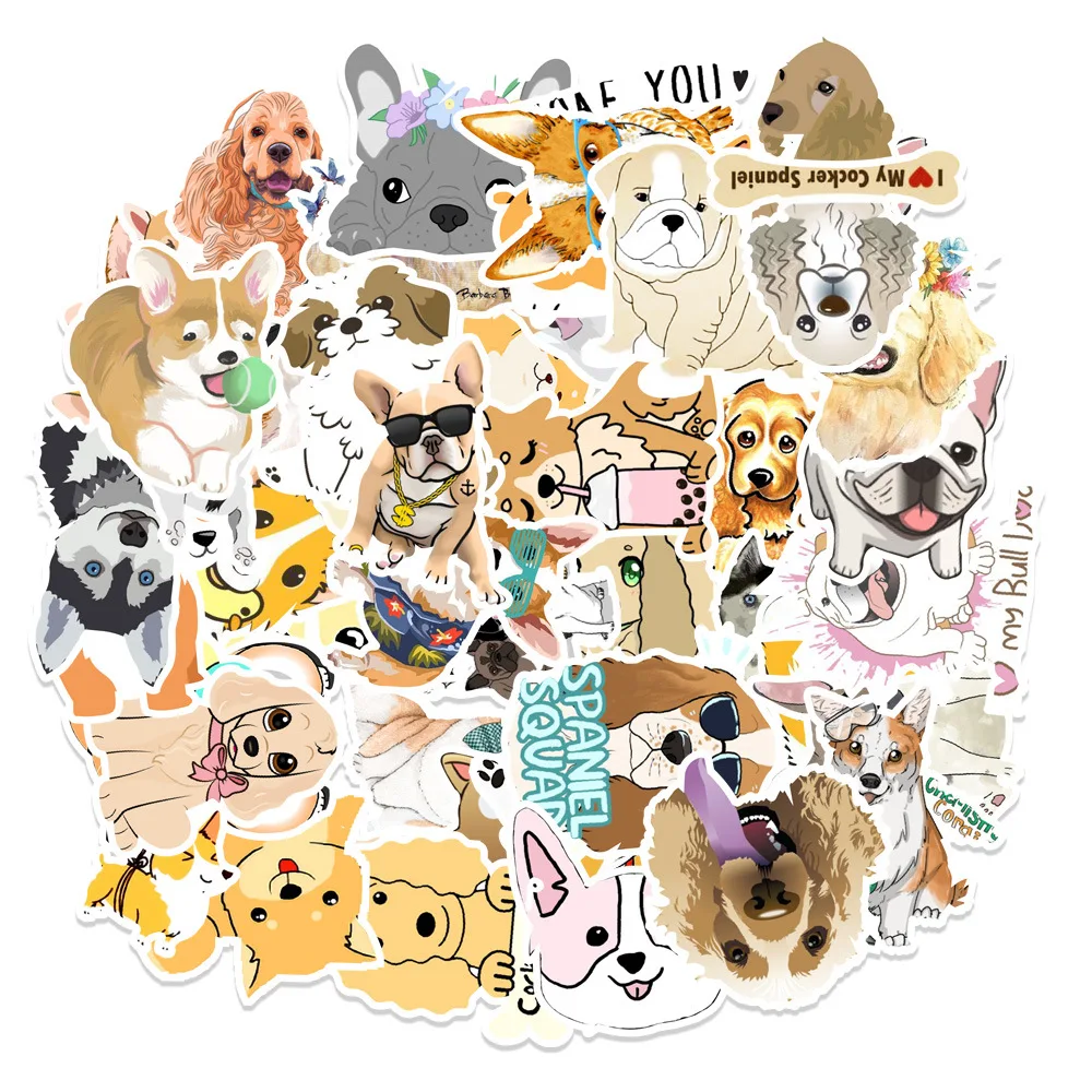 

50 Pcs/Set Cartoon Pet Dog Graffiti Stickers Waterproof Kawaii Funny DIY Sticker for Laptop Moto Skateboard Car Decals