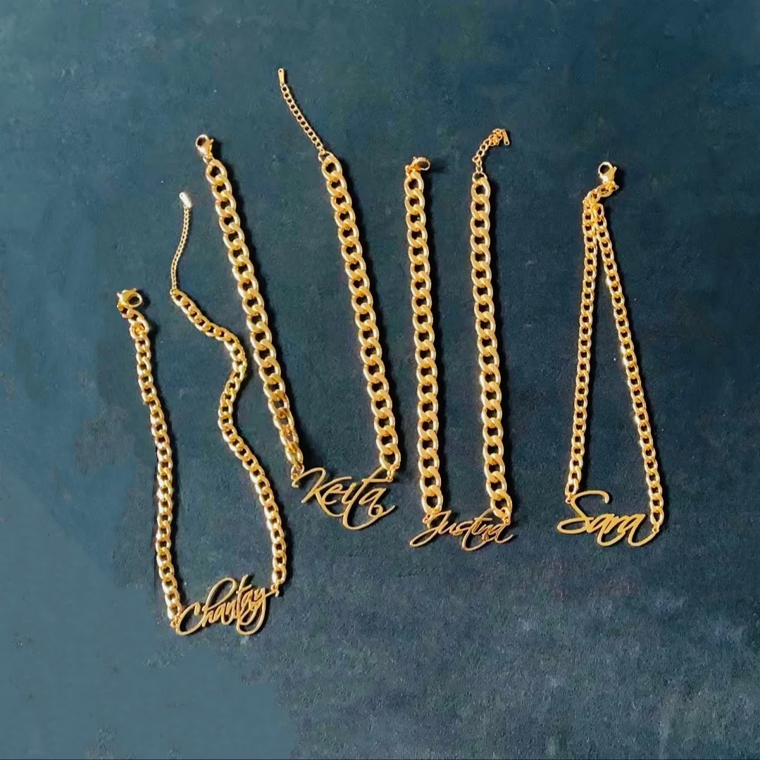 Customized Name Earrings Cuban Custom Letter Pendant Personalized Necklace Chain Twist Hoop Earring Nameplate Bracelet Set Gifts